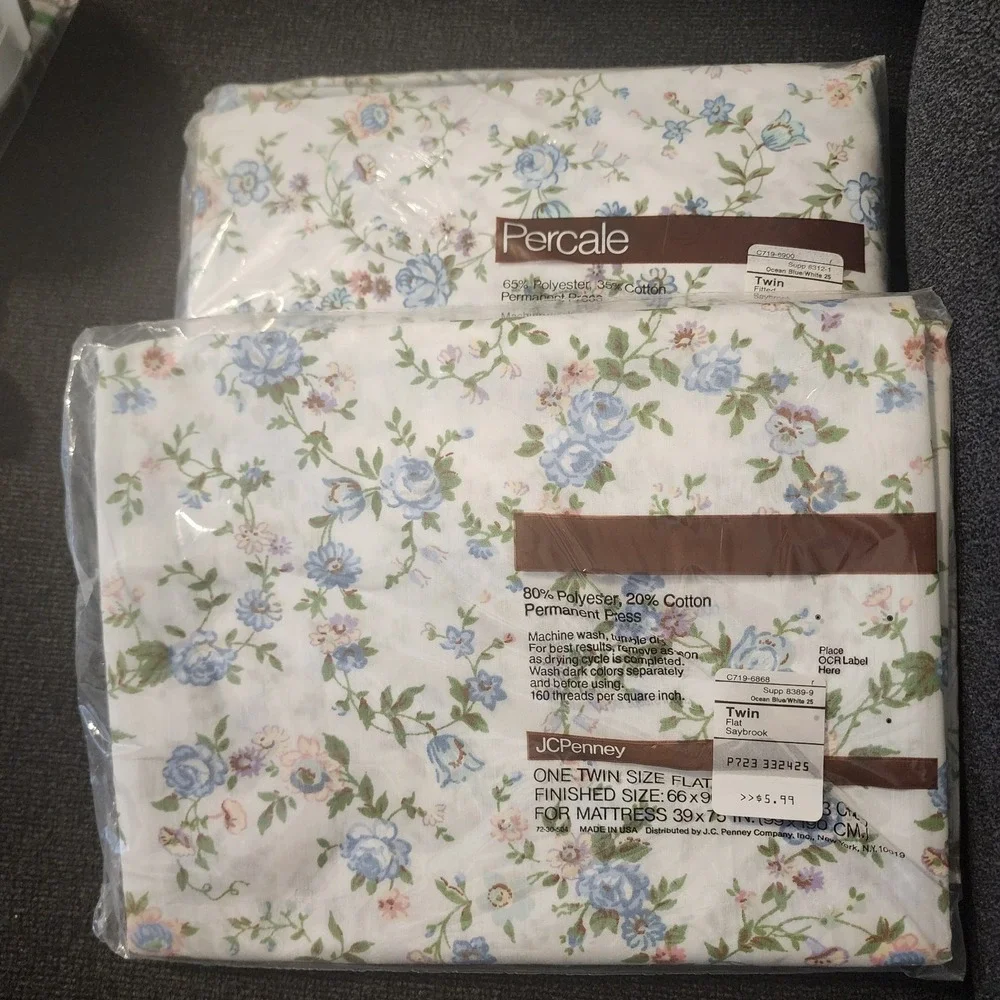 JC Penny Percale Twin Flat & Fitted Sheet Vtg. 180 Count
